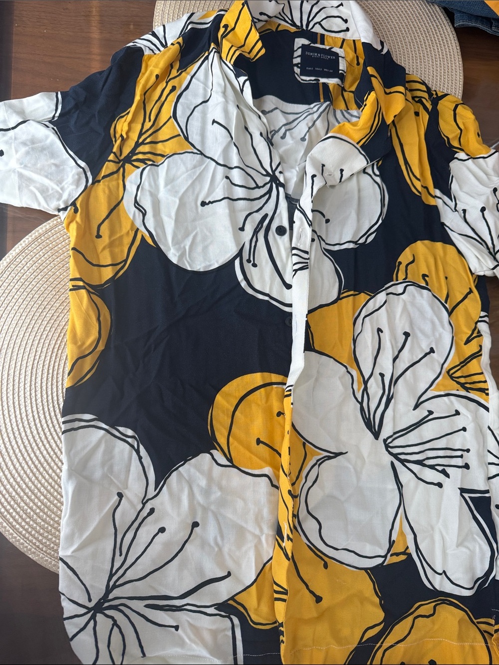 Tommy Bahama Black White and Yellow Floral Camp Shirt